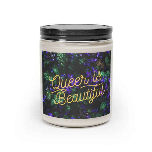 Queer is beautiful Scented Candle, 9oz (floral design)