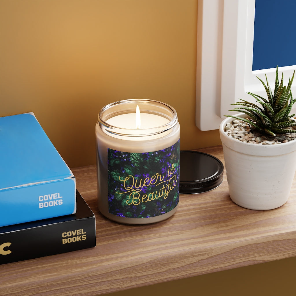 Queer is beautiful Scented Candle, 9oz (floral design)