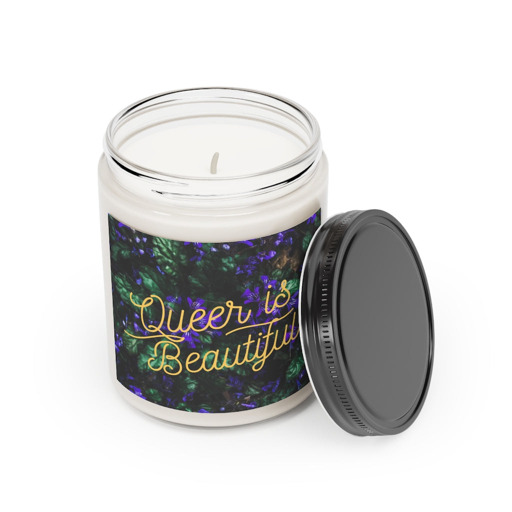 Queer is beautiful Scented Candle, 9oz (floral design)