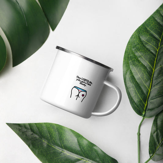 Hey LGBTQ-tie camper mug - Trans flag colour palette
