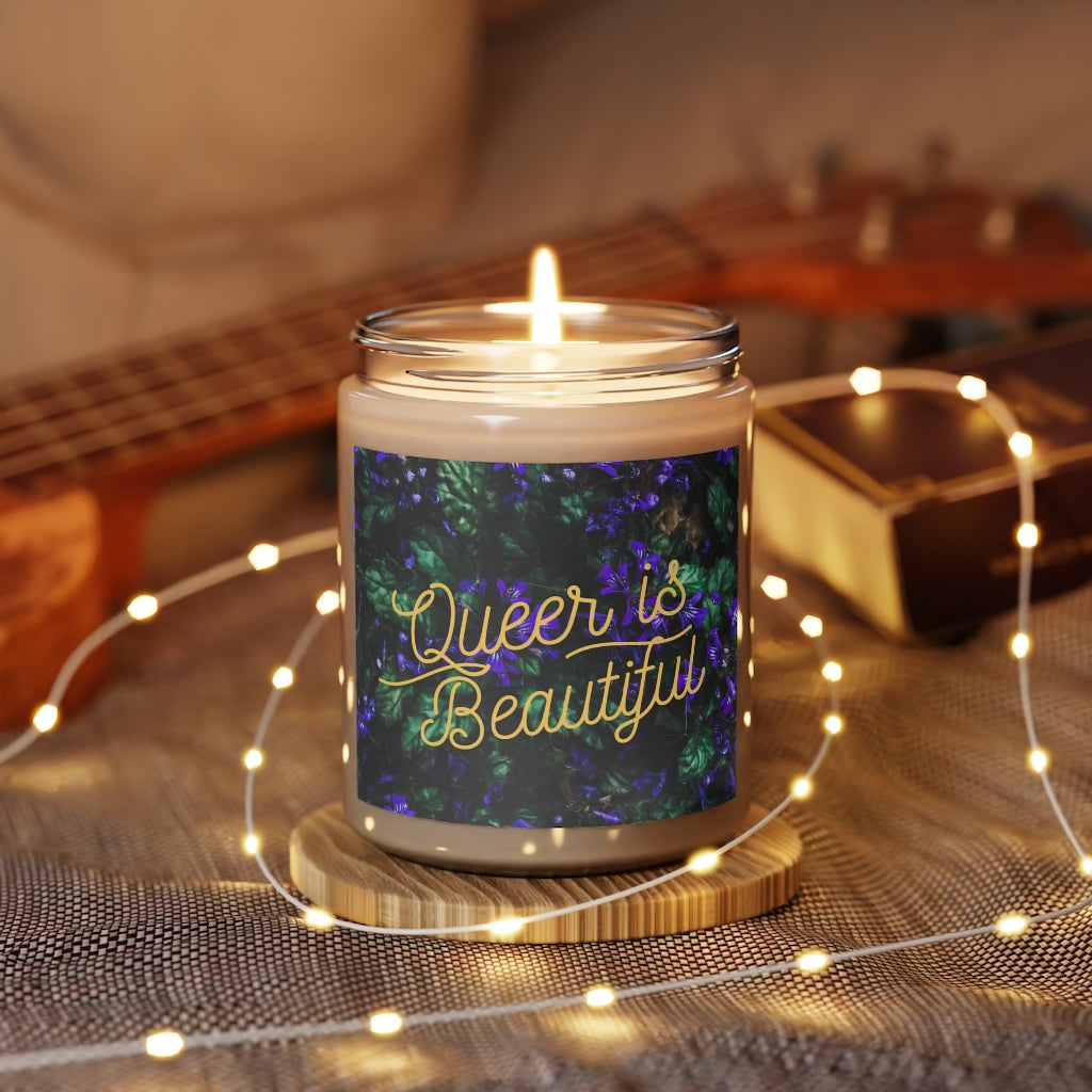 Queer is beautiful Scented Candle, 9oz (floral design)